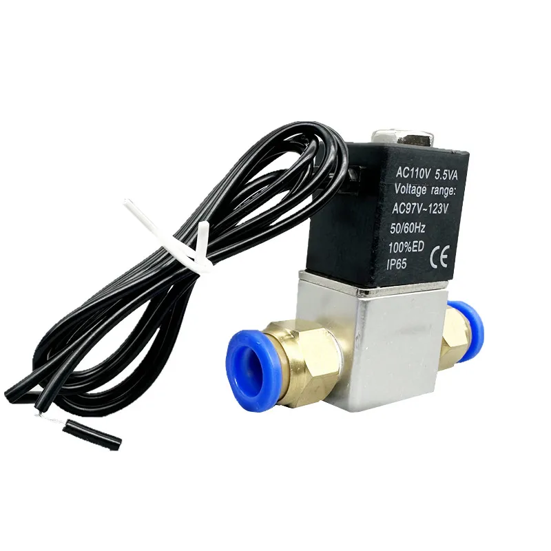 2-Wege-normalerweise geschlossenes pneumatisches Magnetventil mit Schnellanschluss 12 V 24 V 110 V 220 V 1/4 Zoll pneumatische Ventile für CNC-Luftgas Image