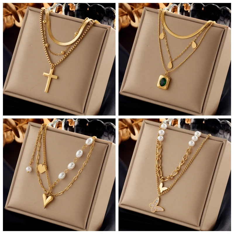 DIEYURO 316L Edelstahl Perle Herz Schmetterling Kreuz Anhänger Halskette Für Frauen Mode Mädchen Schlüsselbein Kette Schmuck Geschenke Image