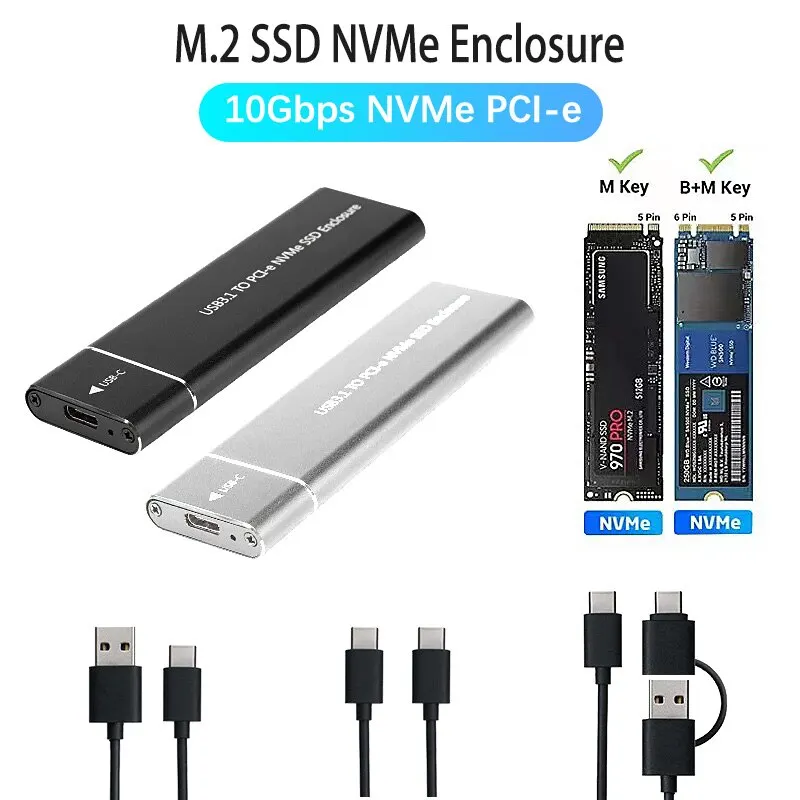 USB3.1 M.2 NVME SSD-Gehäuse, mobiles Gehäuse, unterstützt NVME-Protokoll zu Typ-C, solides Metall, externes Festplattengehäuse, Laptop, Telefon, SSD Image