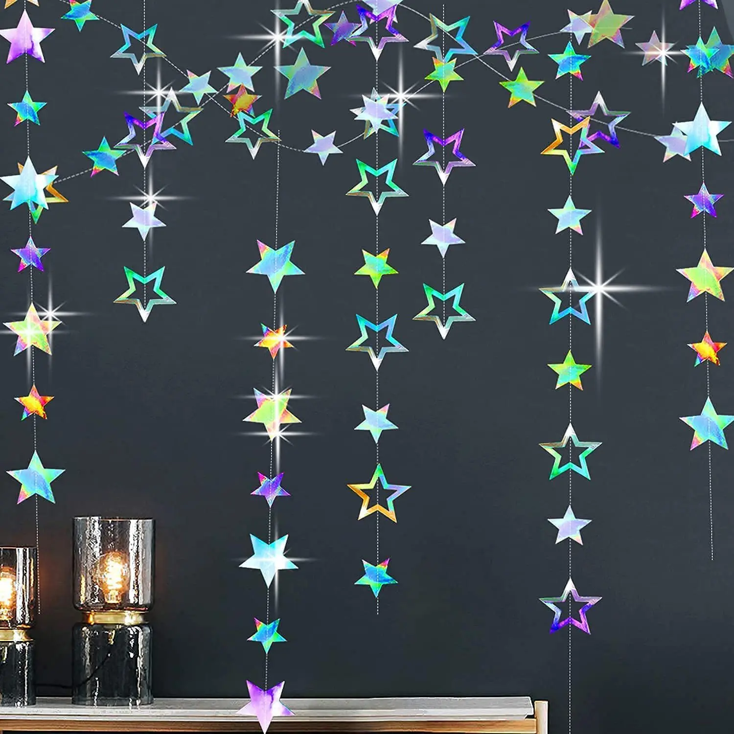 3,7 m 12,1 ft Papier Silber Stern Girlande Zimmer Hängende Dekoration Geburtstag Party Dekoration BannerErwachsene Abschluss Neujahr Dekor Image