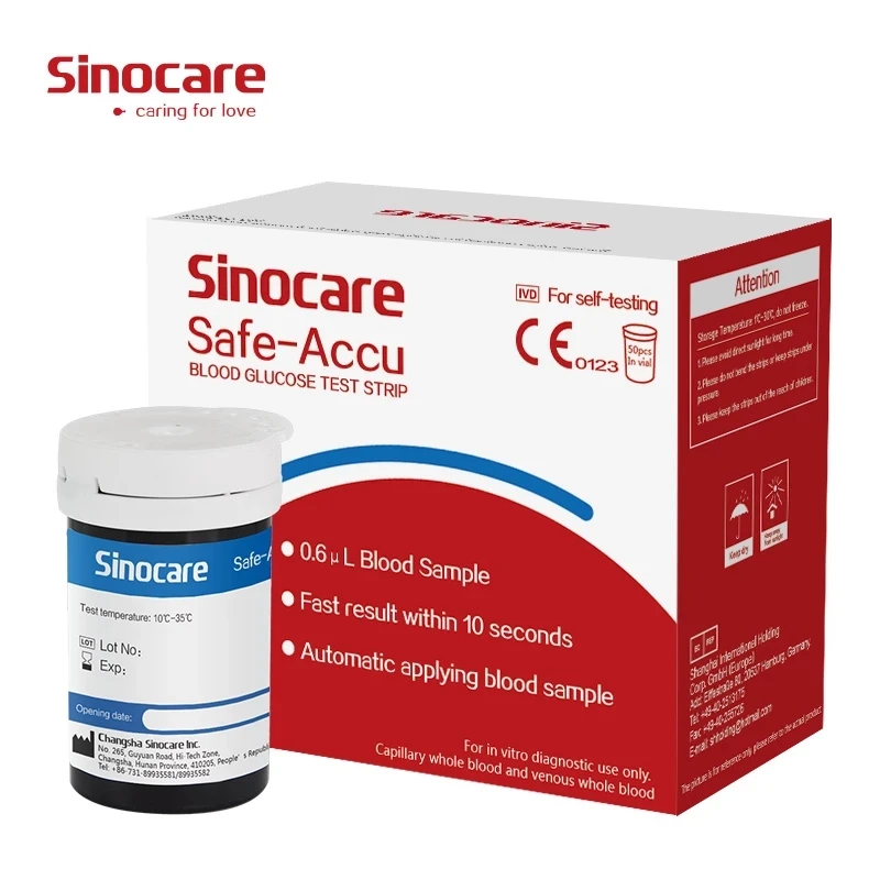 (50/100/200/300/400/500 Stück für Safe-Accu) Sinocare Blutzuckerteststreifen und Lanzetten für Diabetes-Tester Image
