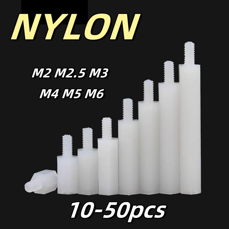 10–50 Stück M2 M2,5 M3 M4 M5 M6White Nylon Abstandshalter Sechskantsäule Unterstützung PCB Säule Motherboard Abstandsbolzen Kunststoff Abstandsschrauben Image