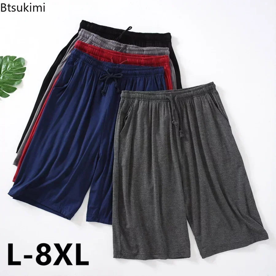 Sommer Neue männer Feste Beiläufige Pyjama Shorts Mode Einfache Modale Baumwolle Schlaf Bottoms Männer Weiche Strand Kurze Hosen Plus size8XL Image