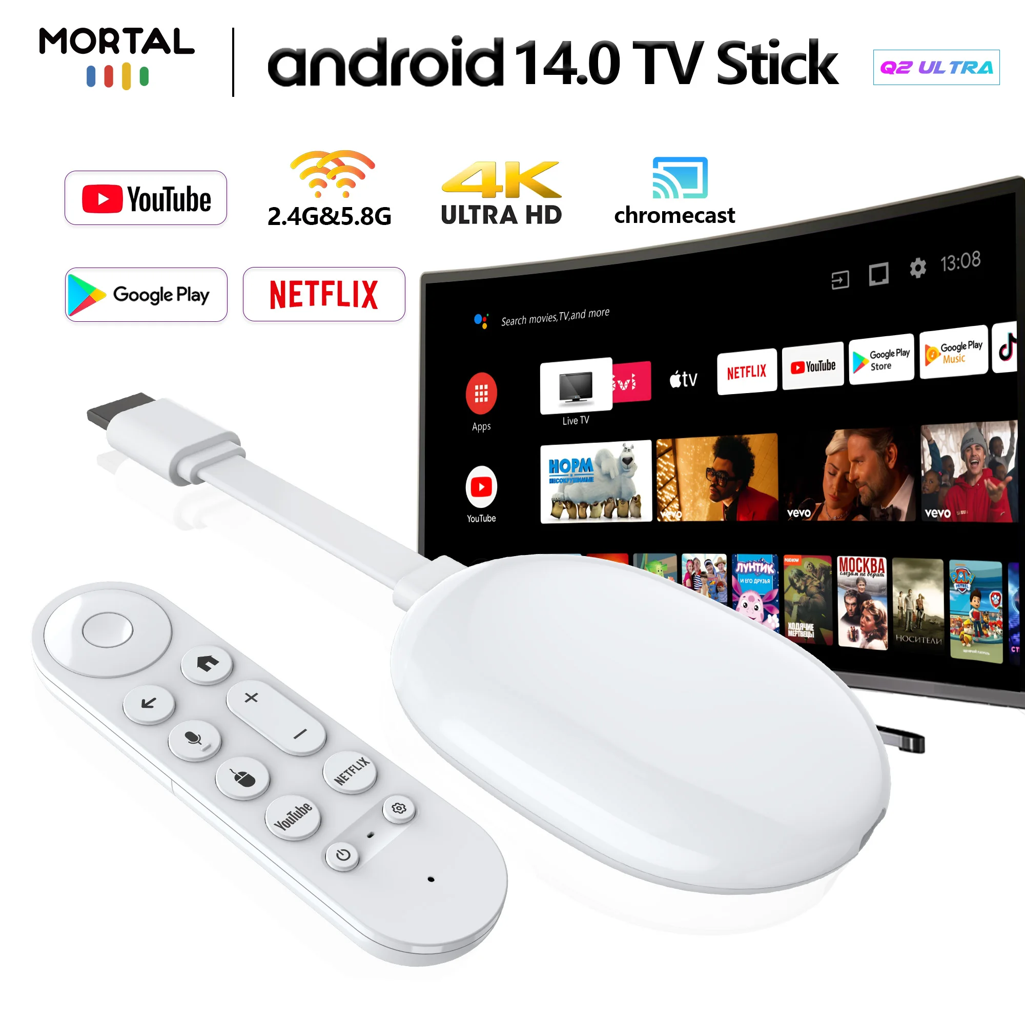 TV-Stick Mortal Q2 Ultra Android Box TV Android 14.0 Allwinner H313 4K-Videodekodierung Wifi 6 Netflix YouTube BT5.4 Smart Box Image