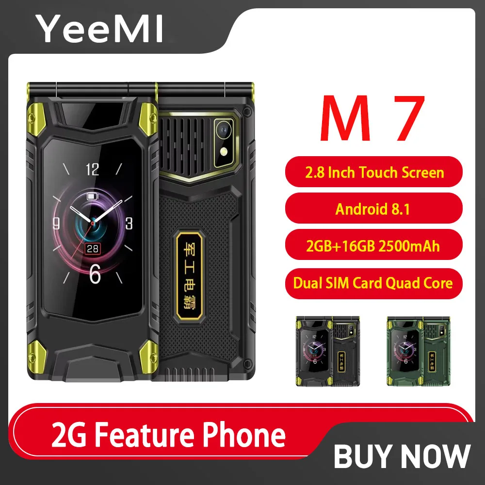 YeeMI M7 2G Telefon mit älterer Funktion, Dual-SIM-Karte, Dual-Bildschirm, große Schriftart, 6800 mAh, Telefon, FM-Radio, SOS, russische hohe Akkulaufzeit