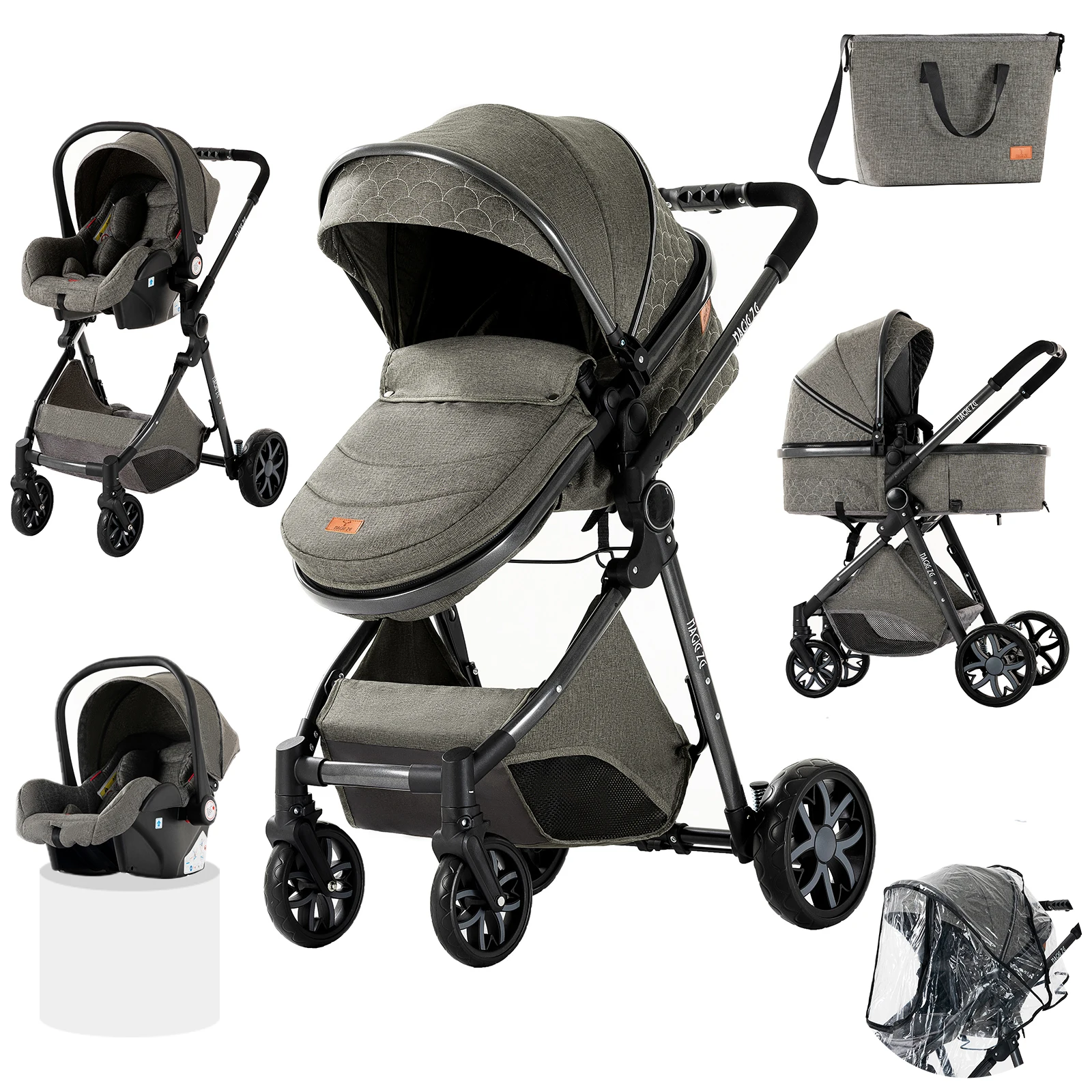 Luxuriöses 3-in-1-Reisesystem für Kinderwagen mit Autositz, sicherer Kinderwagen für Kleinkinder, glatte Räder, bequeme Fahrt