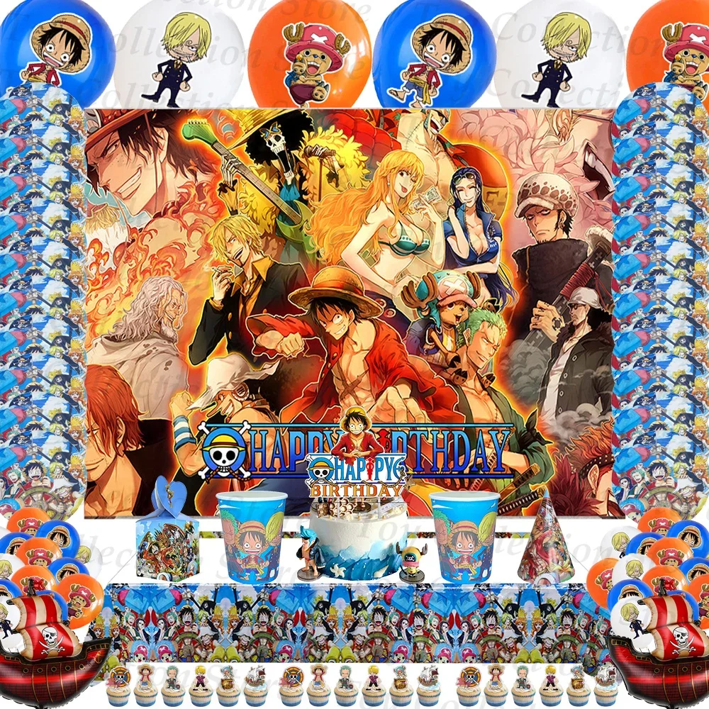 One Pieceed Anime Figuren Partyzubehör Geburtstag Urlaub Party Dekoration Luffy Zoro Kinder DIY Papier Geschirr Teller Strohhalme Image