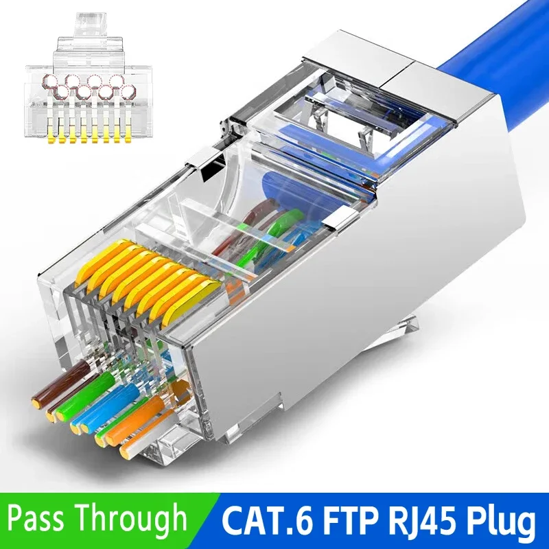 Cat6 Pass Through Shielded RJ45 Modular Plug Vergoldet 8P8C RJ45 Ends Netzwerkanschlüsse UTP STP für solide Stringdrähte