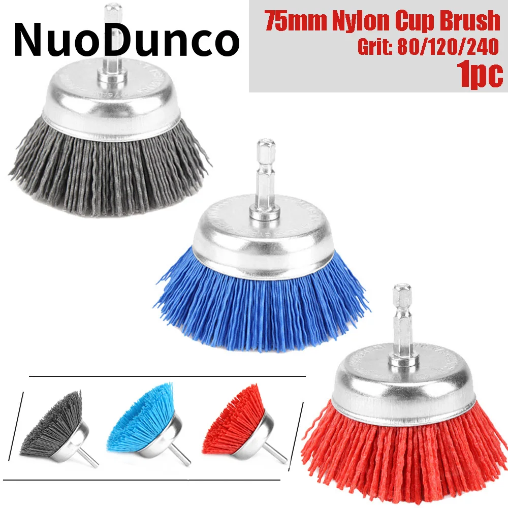 NuoDunco75 mm Nylon-Filament-Schleifbecherbürste, 3 Zoll elektrische Bohrbürste, 1/4 Zoll Griff, zum Entfernen von Rost/Korrosion/Farbe Image