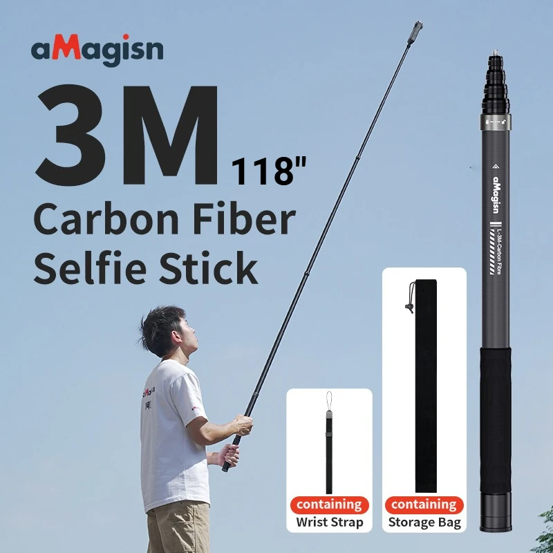 aMagisn 1,2 M/3 M Unsichtbarer Selfie-Stick, frei einziehbare Kohlefaser, erweitert für Gopro Max / Insta360 X3 X4 X5 Zubehör Image