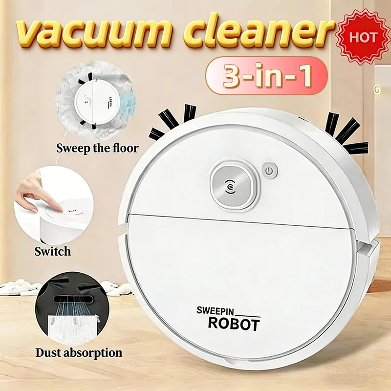 2026 3-in-1 Starker Saugroboter mit intelligenter Reinigungsfunktion, wiederaufladbar, waschbarer Mopp für Tierhaare, Hartböden, Küche und Zimmer Image