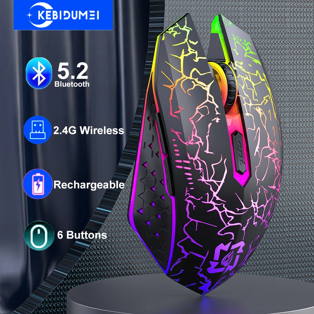 RGB Farbe 2,4G Drahtlose Maus Bluetooth 5,2 Maus Dual Modus Gaming Maus Wiederaufladbare Stille Mäuse Für PC Laptop Tablet macBook RGB Color 2.4G Wireless Mouse Bluetooth 5.2 Mouse Dual Mode Gaming Mouse