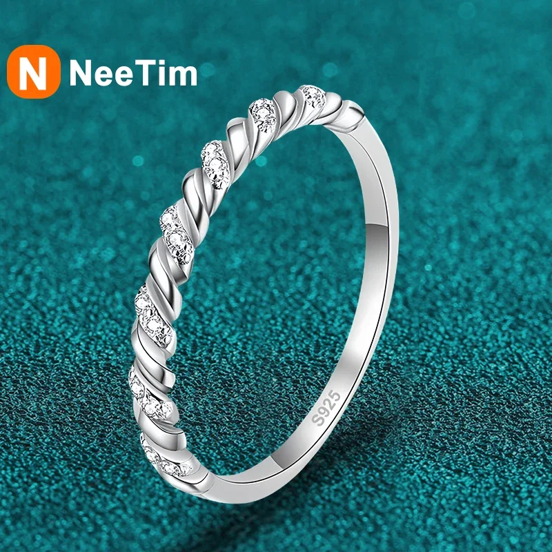 NeeTim Voll-Moissanit-Ring aus 925er-Sterlingsilber mit 18 Karat vergoldetem Diamant, Verlobung, Hochzeit, Brautband, Schmuck für Frauen Image