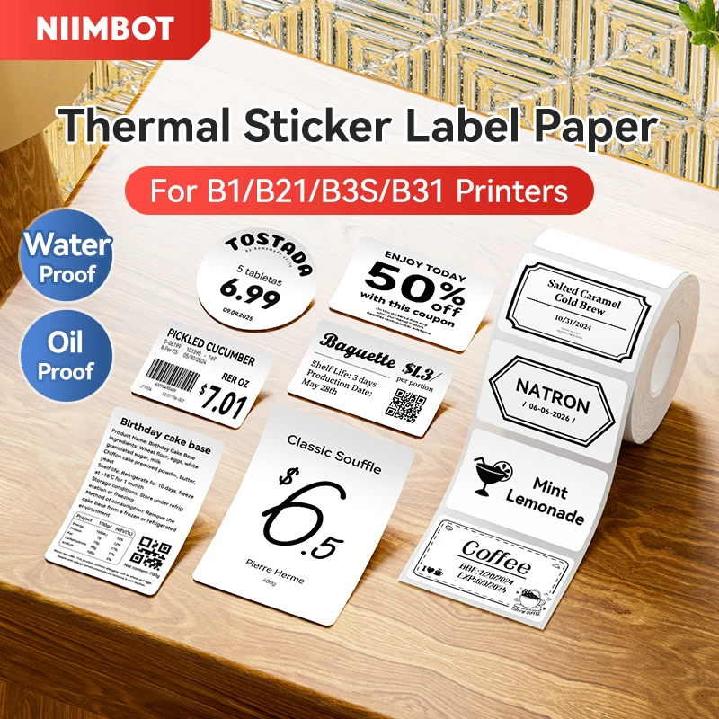 NIIMBOT Thermo-Aufkleber, Etikettenpapier für B1 B21 B3S B31, wasserfestes Markierungsetikett, Preisschild, Klebeband, Preisschild-Aufkleber Image