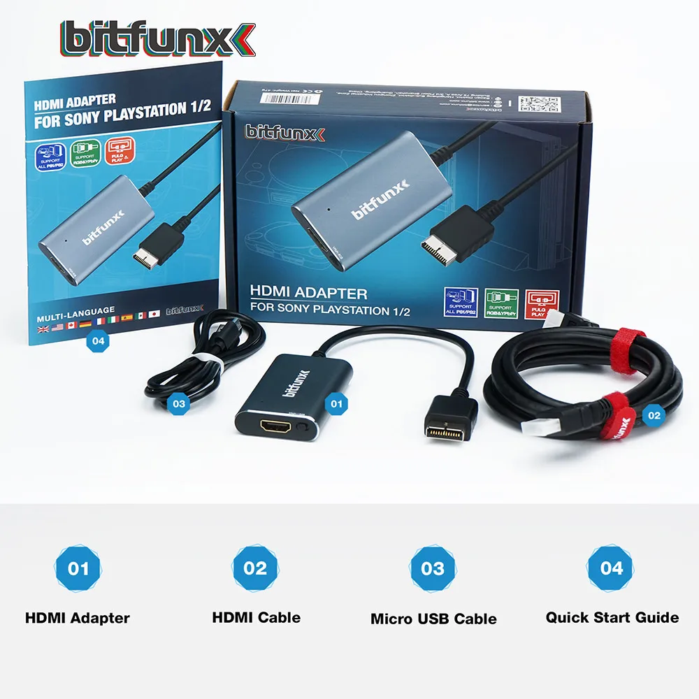 BitFunx HDMI-kompatibler Konverter-Adapter mit RGB-zu-YPbPr-Schalter für PlayStation 1/2 PS1/PS2-Spielekonsolen Image