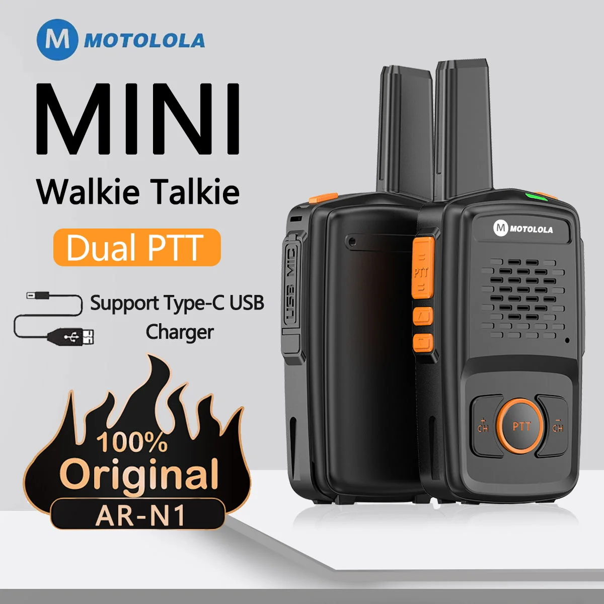 Mini-Walkie-Talkie Motolola 16 Kanäle, professionell, MT-N1, UHF, 400–470 MHz, passend zu Baofeng-Funkgerät Image