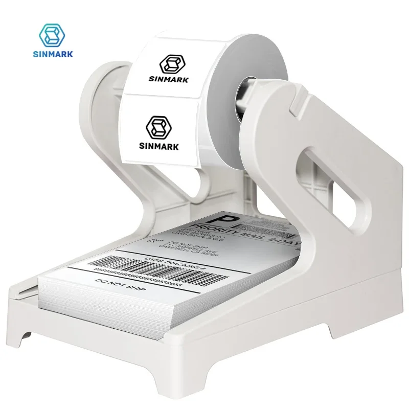 SINMARK Thermo-Etikettenhalter für 4 x 6 Rollen und fächerförmige Etiketten – langlebiger ABS-Desktop-Versand-Etiketten-Organizer für Druckerzubehör Image