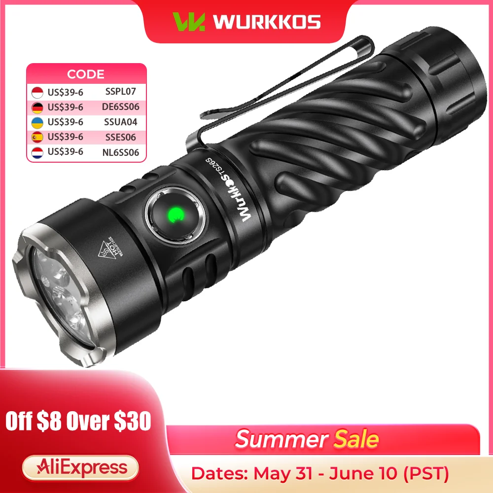 Wurkkos TS26S Taschenlampe, EDC-Taschenlampe, 3100 lm, wiederaufladbar, leistungsstarke Taschenlampe, 21700 LED-Arbeitslampe, tragbares Licht mit magnetischer Endkappe Image