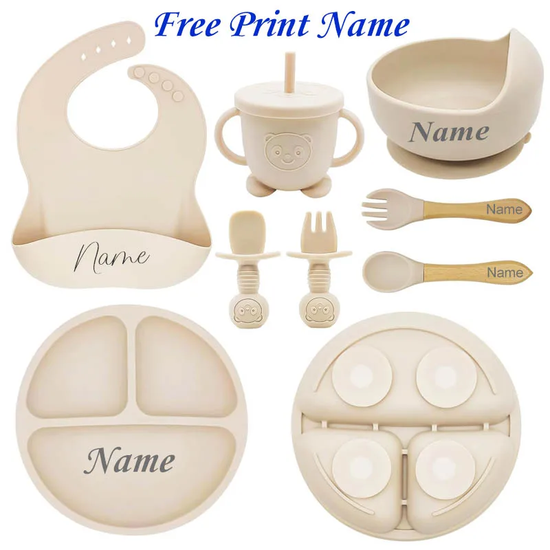 Personalisierte Name Baby Fütterung Set Kinder Silikon Platte Schüssel Stroh Tasse Angepasst kinder Geschirr Baby Liefert Neugeborenen Geschenk