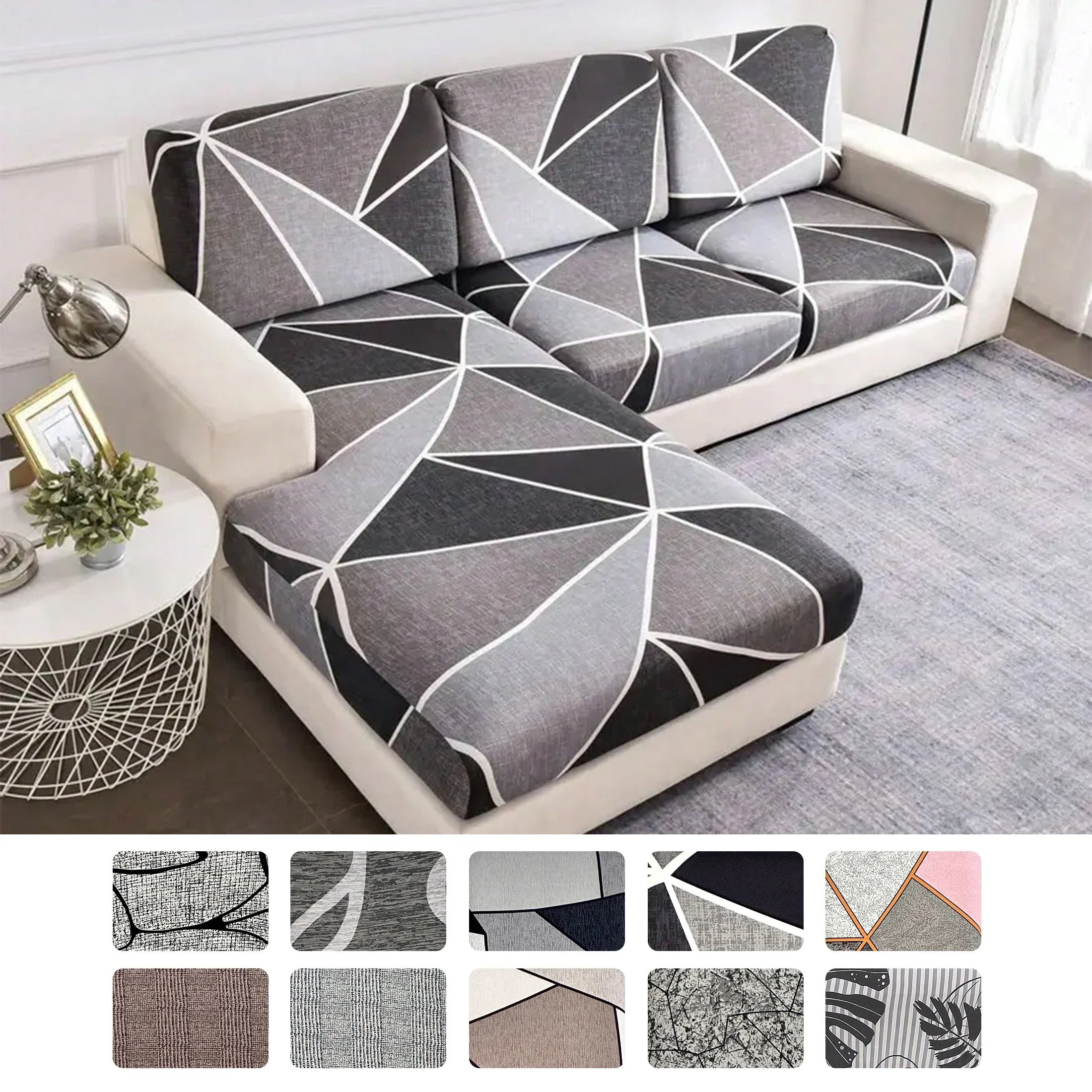 Elastischer Sofasitzkissenbezug für Wohnzimmer, dehnbarer, floral bedruckter Sesselbezug, Ecksofa-Bezug in L-Form, abnehmbar, staubabweisend