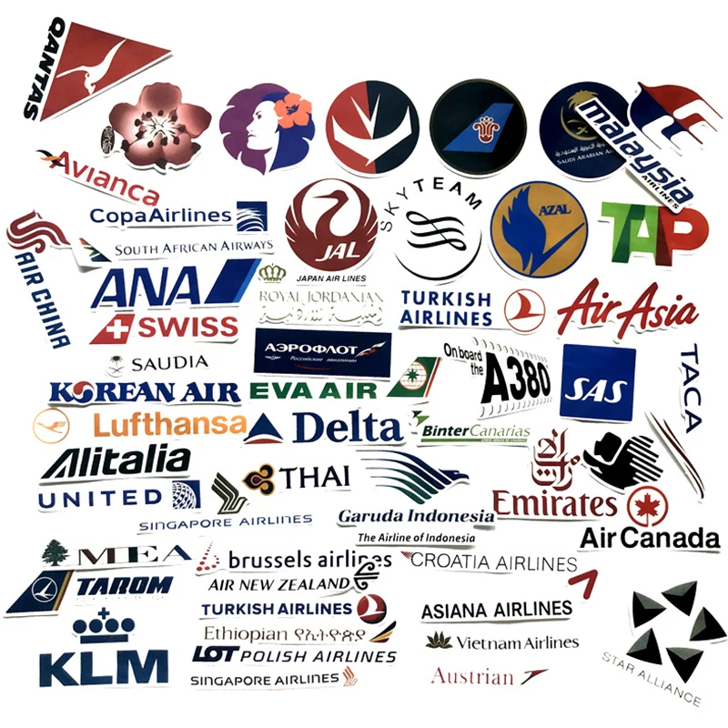 52 Stück PVC wasserdichte Graffiti Airline Company Logo DIY Aufkleber für Laptop Kofferraum Skateboard Kühlschrank Telefon Aufkleber Auto-Styling Spielzeug Image