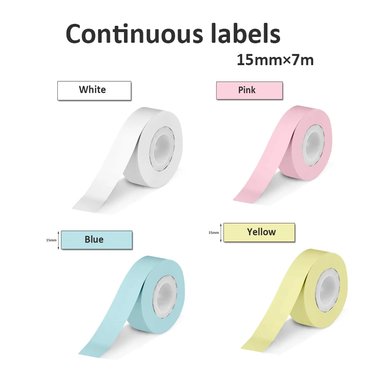 1 Rolle kontinuierliches Etikett 15mm * 7m weißes/transparentes selbst klebendes Etiketten band für p12/p15/p50/q30/d30 kingjim lr5c Etiketten hersteller Image