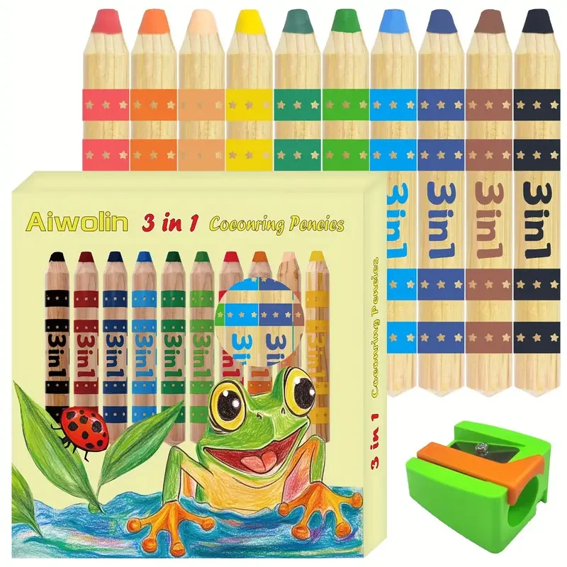 3-in-1-Multimedia-Aquarellstifte – Jumbo Easy-Grip – 10er-Pack mit Spitzer Image
