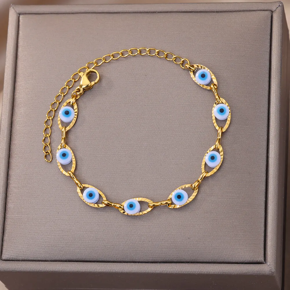 Gothic Regenbogen Evil Eye Armbänder Für Frauen Edelstahl Gold Farbe Türkische Dämon Kette Charm Armband Sommer Strand Schmuck Image