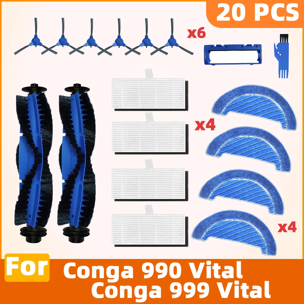 Ersatz für Cecotec Conga 990 Vital / Conga 999 Vital Roboter-Staubsauger, Ersatzteile, Hauptseitenbürste, Hepa-Filter, Mopp-Lappen Image
