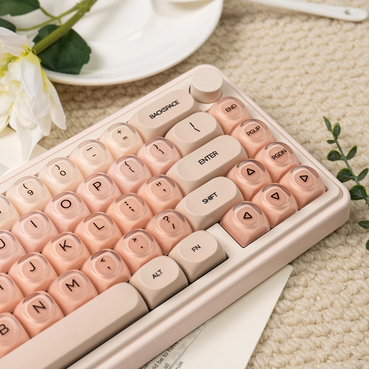 132 Tasten Liquid Foundation Tastenkappen HOA-Profil PBT + PC rund rosa süße Tastenkappen-Sets für mechanische MX-Tastatur-Tastenkappen Image