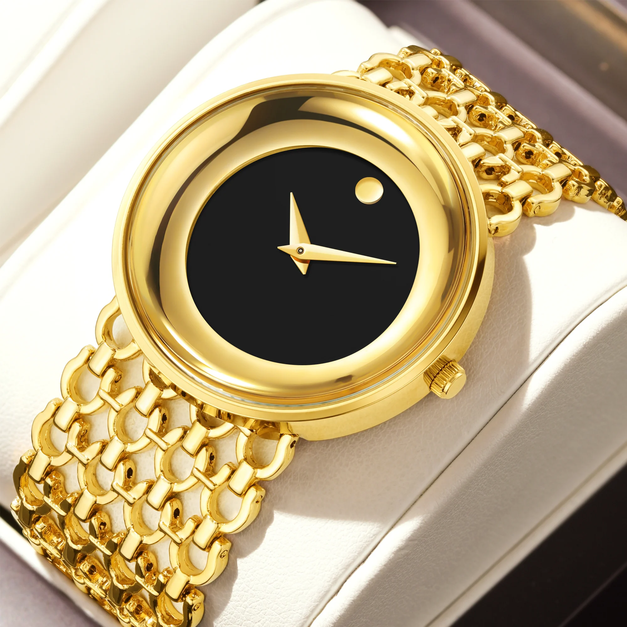 YaLaLuSi Minimalistische Quarzuhr für Damen mit großem Zifferblatt, wasserabweisend, goldfarben, perfekt als Geschenkuhr für Damen Image
