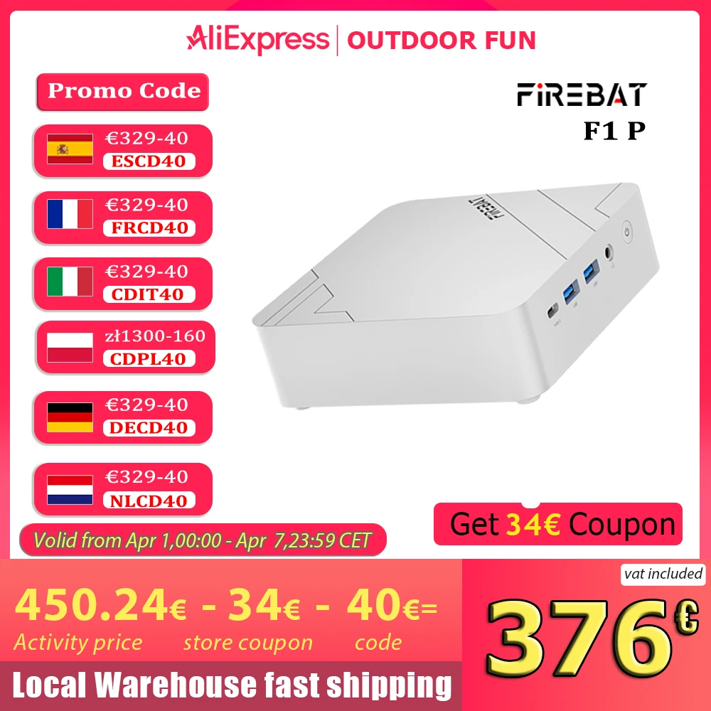 Firebat Mini PC F1 P AMD Ryzen 7 H 255 DDR5 5600 MHz 16 GB 512 GB SSD Windows11 PC Wi-Fi 6 BT5.2 USB4.0 Mini-PC Ordenador