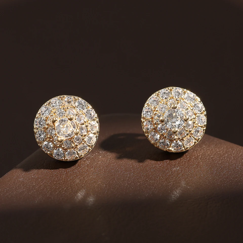 Hip Hop Rock Runde Kupfer Zirkonia Stud Ohrringe Silber/Gold Farbe Metall Kristall Ohr Schmuck für Männer Frauen Party Geschenk