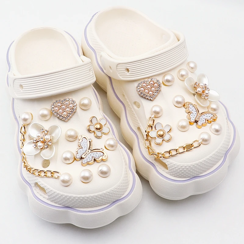Perle Schuh Charms Set Kreative DIY rosa Schuh Blume Diamant Schmetterling Strass abnehmbare Kette Schnalle Schuh Dekoration 1 Set