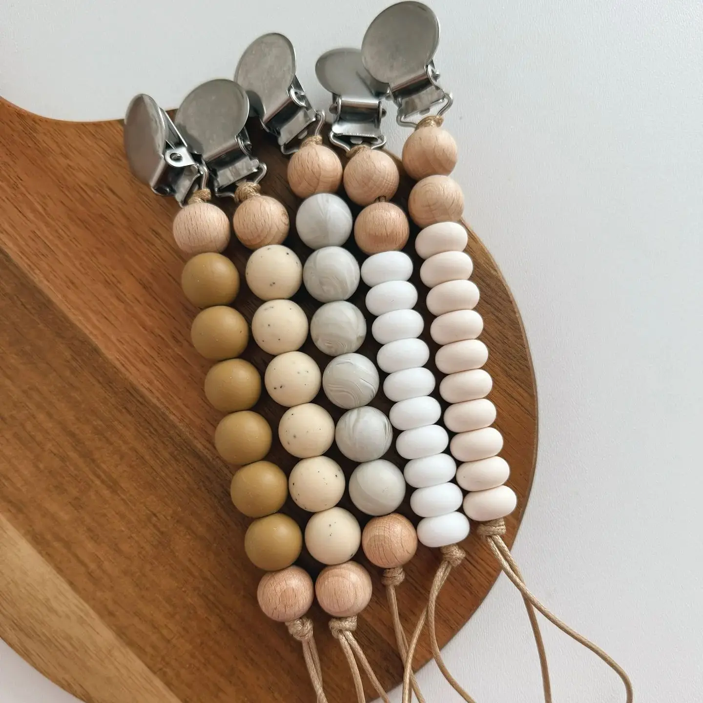 Baby Schnuller Clip Holz Farbe Silikon Perle Säuglings Beißring Schnuller Anti-drop Kette Neugeborenen Sicher Zahnen Spielzeug Dummy Nippel halter Image