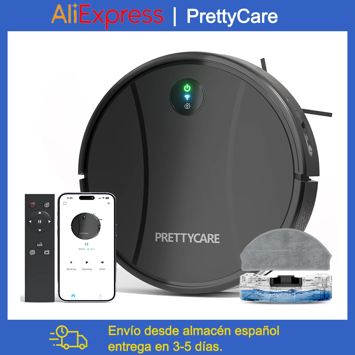PrettyCare C2 Roboter-Staubsauger und Bodenwischer, 5000Pa Saugkraft, Roboter-Staubsauger mit Auto-Teppich-Boost, Alexa/WiFi/App Image