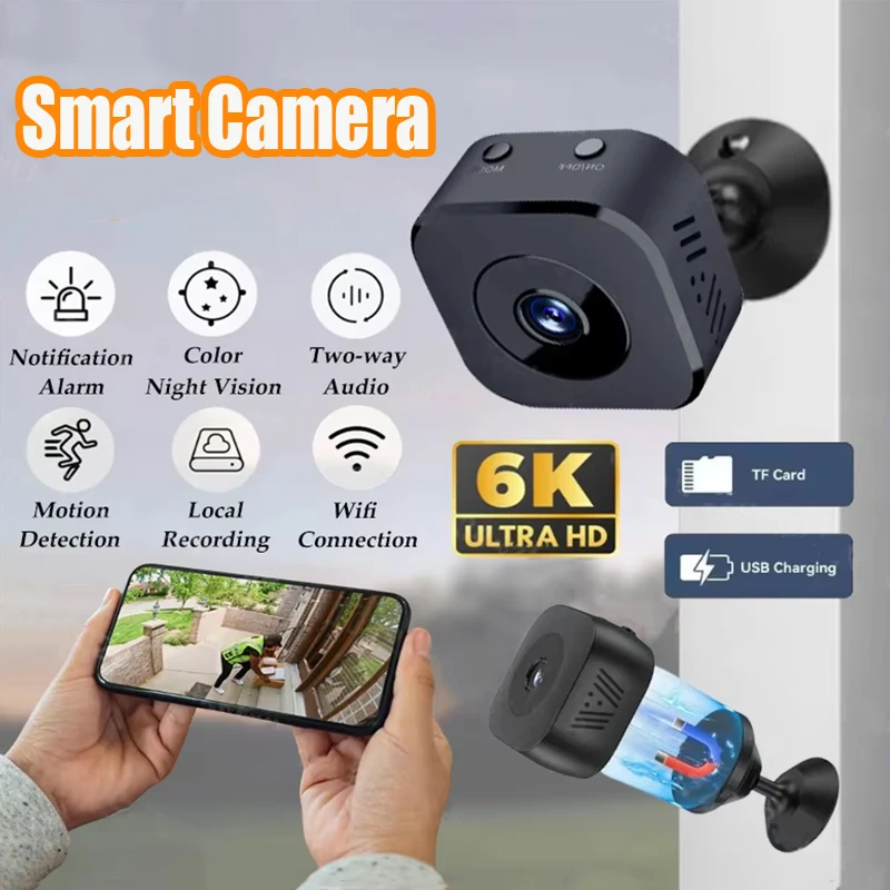 6K Mini-Überwachungskamera Pro FullHD WiFi-Überwachung mit 2-Wege-Audio Bewegungserkennung Infrarot-Nachtsicht-Überwachungskamera