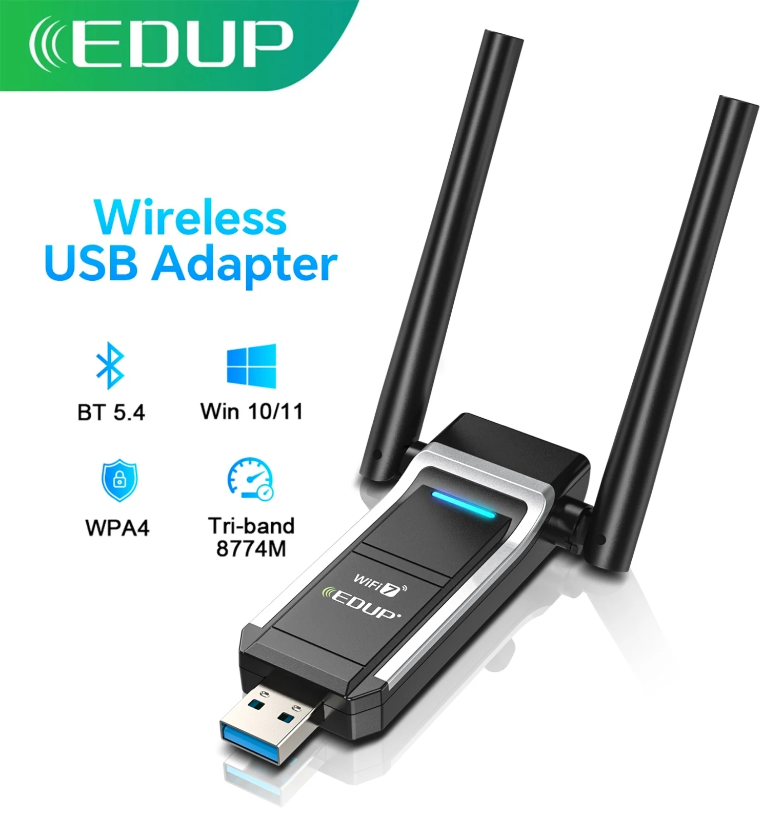 EDUP BE1703 WiFi 7 USB-Adapter 80211be TriBand 2,4 GHz 5,8 GHz 6 GHz 6500 Mbit/s Wireless Dongle für Win 10/11 PC Laptop Desktop Image