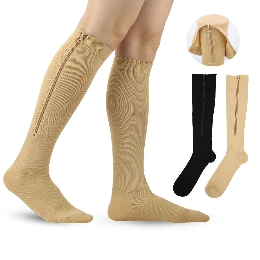 1 Paar Kompressionssocken mit Reißverschluss für Damen und Herren, hochelastisches Nylon, geschlossener Zehen-Druckstrumpf für Ödeme, Krampfadern Image