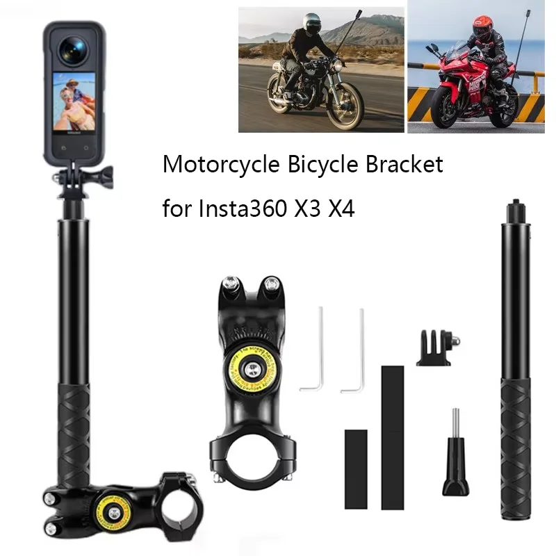 Für Insta360 X3 X4 Motorrad Fahrrad Halterung mit Unsichtbare Selfie Stick für GoPro Hero 12 11 10 DJI Action Kameras Zubehör Image