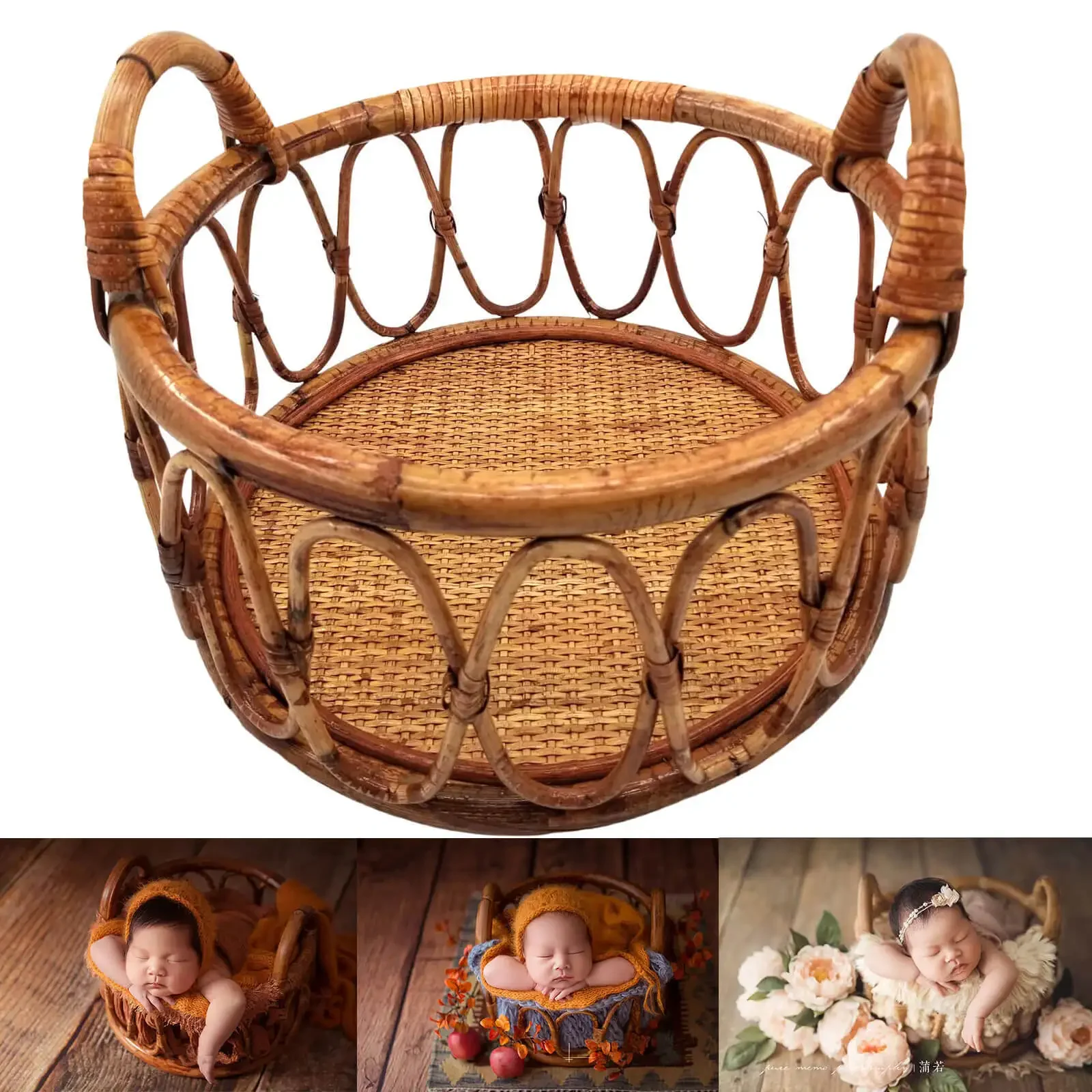 Neugeborenen Fotografie Requisiten Baby Runde Rattan Gewebt Korb Baby Foto Pose Requisiten Infant Foto Kunstwerk Dekor Hintergrund Zubehör Image
