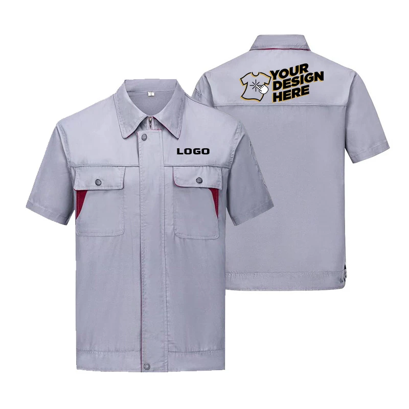 Kundenspezifisches Logo-Arbeitskleidung, Top, DIY-Design, Logo, Autoreparatur und Reinigung, kurzärmelige Arbeitskleidung, Unisex-Shirt mit mehreren Taschen Image