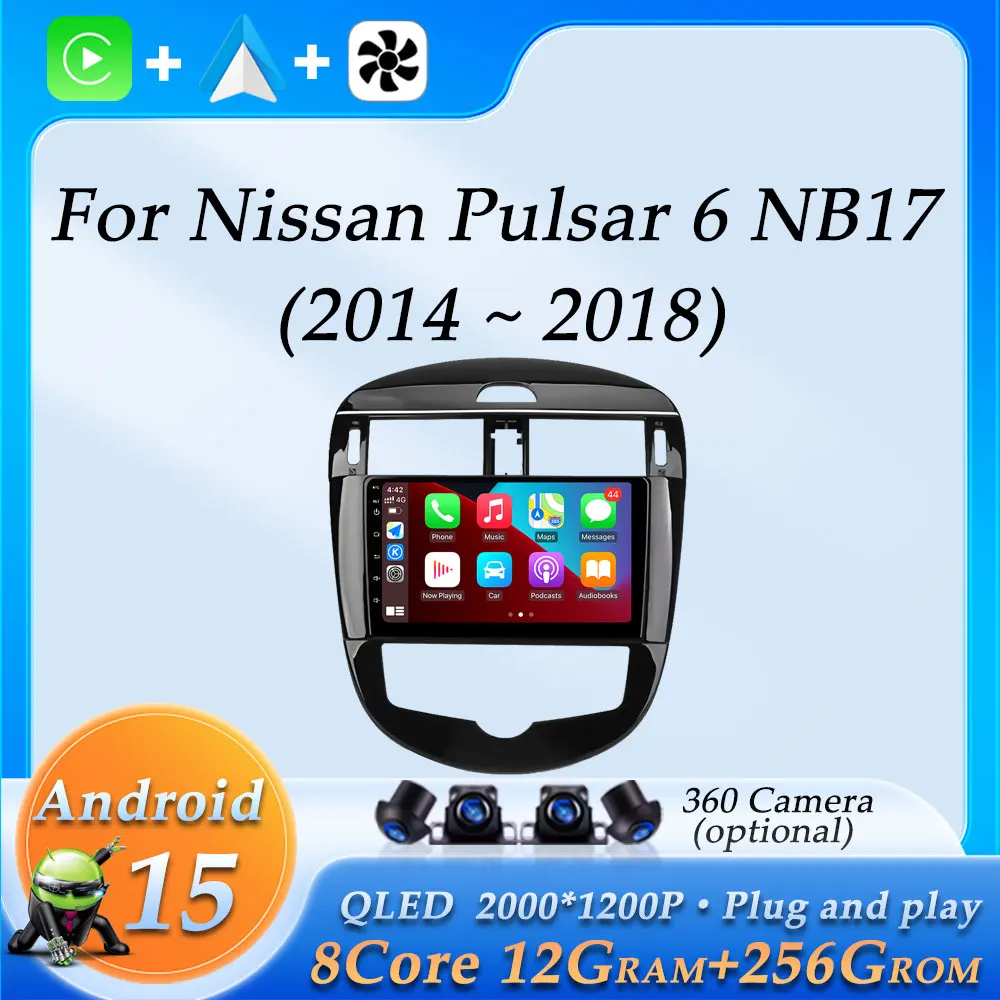 9 Zoll für Nissan Pulsar 6 NB17 2014–2018 Android 15 Wireless CarPlay Autoradio Video Multimedia Player GPS Navi DSP Stereo 4G Image