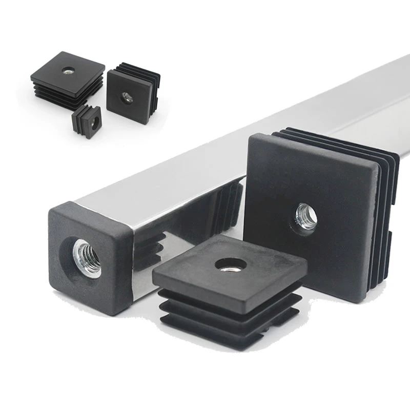 4PCS M6 M8 M10 PE Kunststoff Schwarz Quadrat Rohr Stopfen Mit Loch Blanking Ende Einsätze Kappen Rohr Abdeckung möbel Bein Füße Rohr
