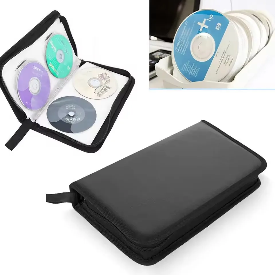 Tragbarer DVD-CD-Halter mit Reißverschluss, 80 Stück Kapazität, Aufbewahrungstasche, doppelseitige CD-DVD-Aufbewahrungshülle, Brieftasche, Album-Tragetasche