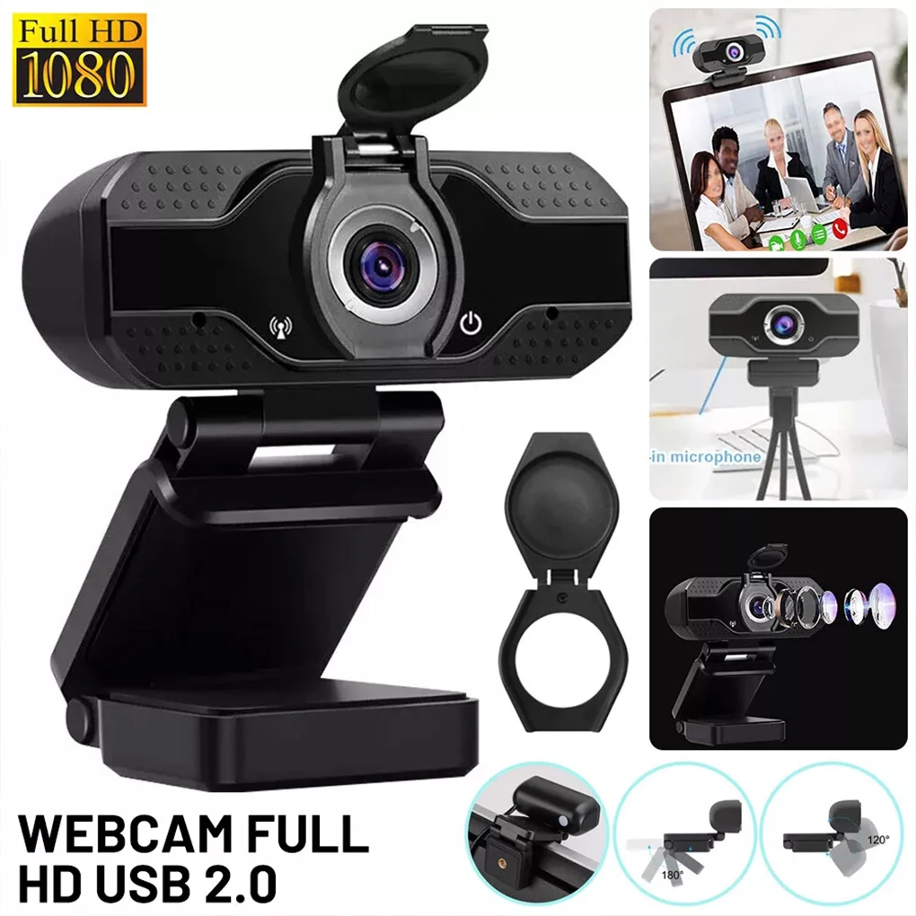 1080P Full HD-Webkamera mit Universal-Clips, passend für Laptops, Desktops, LCD-Monitore, Webcam, Full-HD-Mikrofon Image
