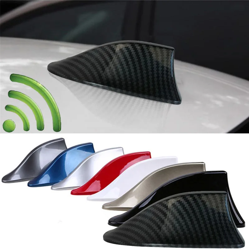 Neue Universal Carbon Look Auto Dach Top Mount Shark Fin Antenne Antenne Topper Auto Radio AM FM Antenne Signal Verstärker Image