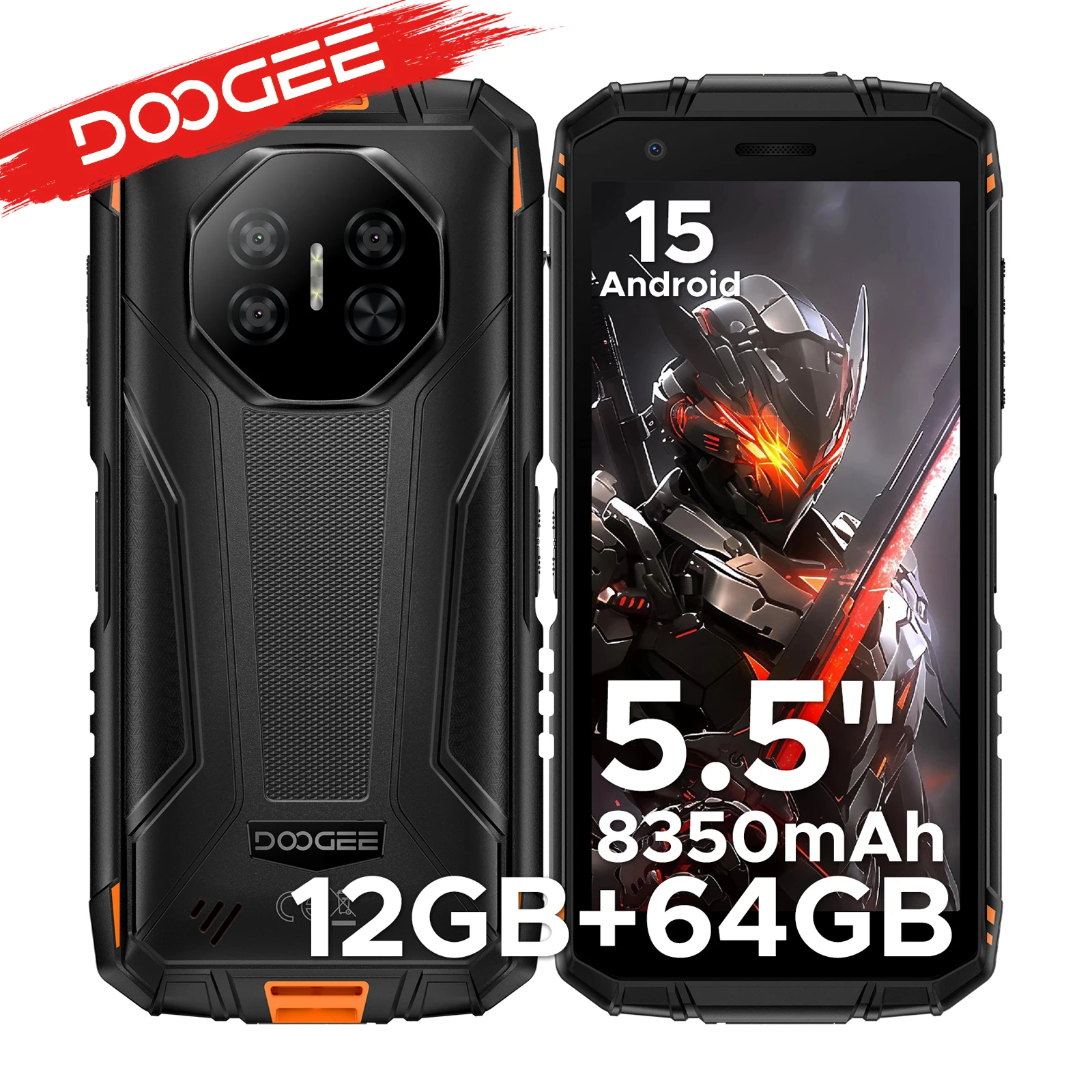 DOOGEE 5,5 Zoll Fire 3 Outdoor-Smartphone, 12 GB RAM (3+9), 64 GB ROM, 8350 mAh Akku, Android 15, Widevine L1, Google Pay Unterstützung, Smartphone mit NFC