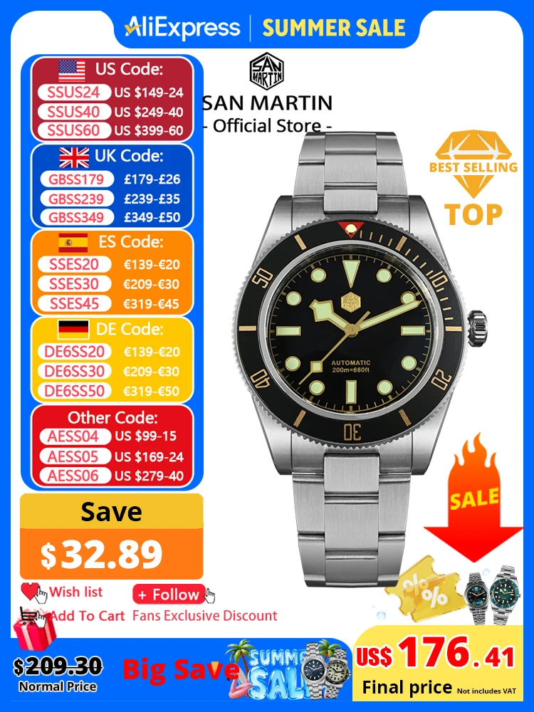 San Martin Neue 40mm BB58 Retro Luxus Taucher Uhr NH35 Automatische Mechanische Uhren Für Männer Sapphire Leucht 20Bar Reloj SN0008 Image