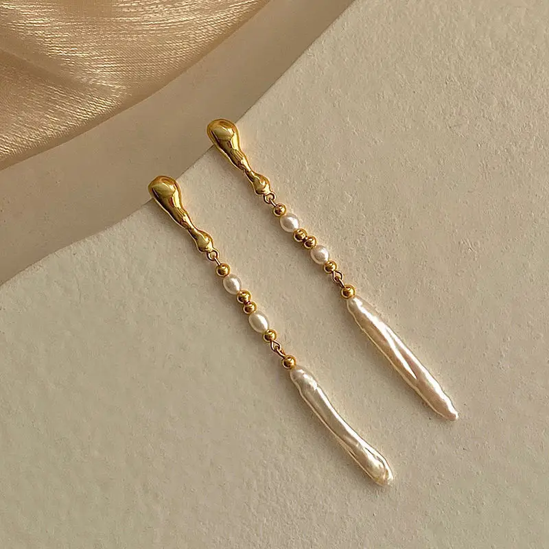 Neue Ankunft 100% Natürliche Süßwasser Perle 14K Gold Gefüllt Damen Quasten Stud Ohrringe Schmuck Für Frauen Anti Allergie Image